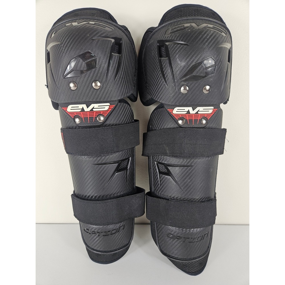 EVS Option Knee Shin Guards Youth Black Carbon Fiber Motocross BMX Dirt Bike ATV